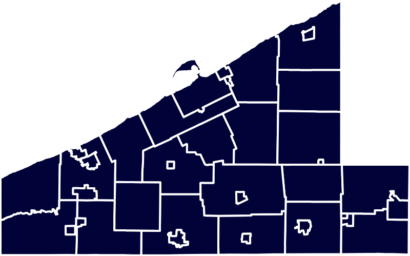 Map of Erie County Showcasing GrimeBusters Junk Removal's Service Area.